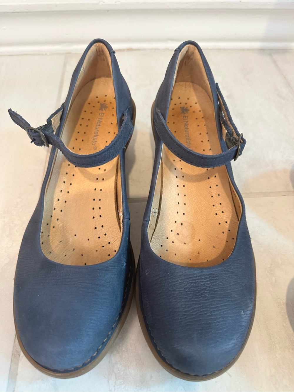El Naturalista Navy Blue Mary Jane Heels with Adjustable Strap
